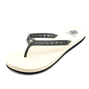 Tory Burch 'Miranda' Logo Cut-Out Flip Flop Sandals in White/Bright White